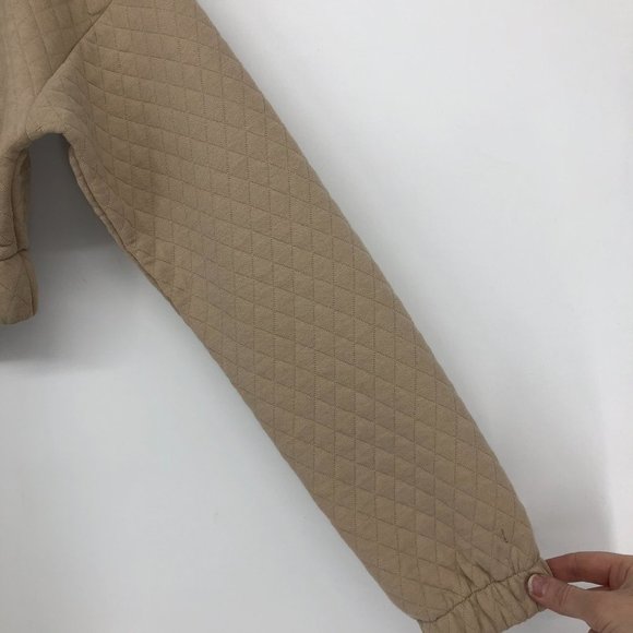 Twik by Simons Diamond Quilted tan Pullover Cropped Sweatshirt NWT SP - Picture 9 of 15